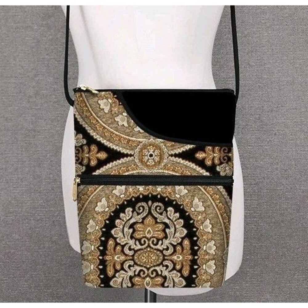 Danny K Cavier Black Mandala Handmade Bella Handbag Bohemian‎ Crossbody Purse